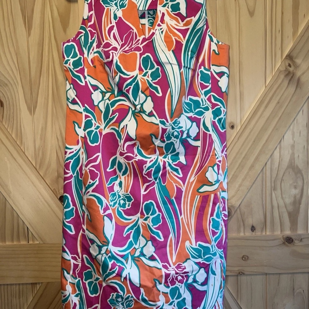 Anne Klein Retro Tropical Floral Sleeveless Dress With Pockets Size 8 Beach